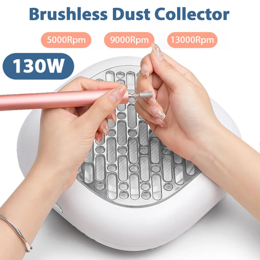 130W Super Suction Brushless Nail Dust Collector Powerful Nail Dust Extractor Nail Art Manicure Fan Vacuum Cleaner With 2 Filter