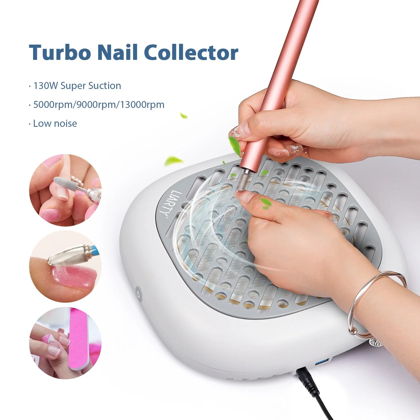 130W Super Suction Brushless Nail Dust Collector Powerful Nail Dust Extractor Nail Art Manicure Fan Vacuum Cleaner With 2 Filter