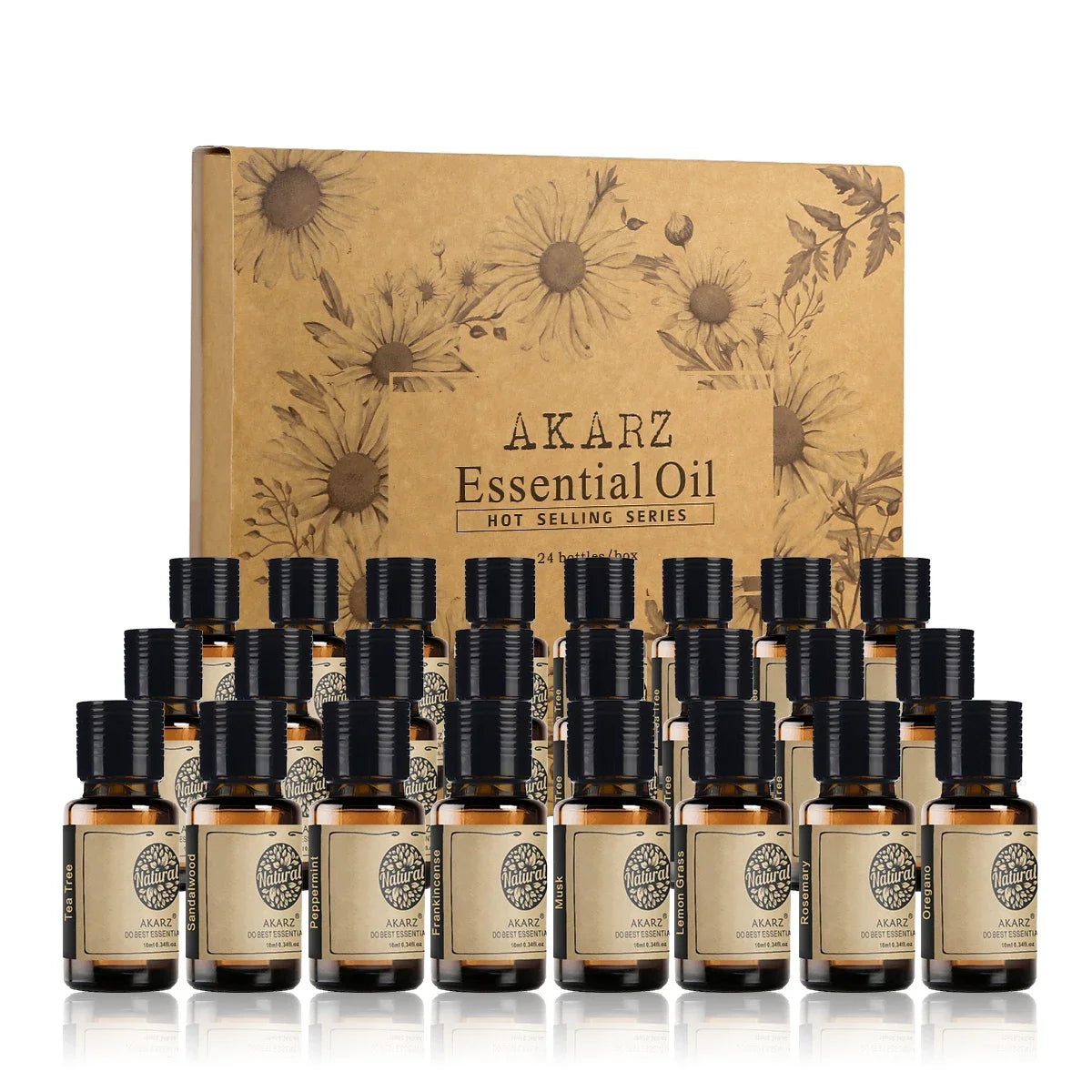 AKARZ Hots 24 Set Tea Tree,Lavender,Sandalwood,Rose,Patchouli,Musk,Ylang,Rosemary,Neroli,Peony,Vanilla,Neroli Lily Essential Oil