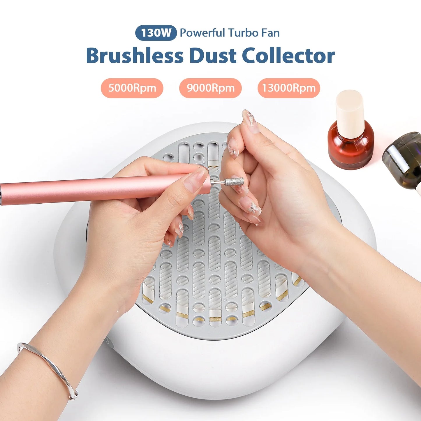 130W Super Suction Brushless Nail Dust Collector Powerful Nail Dust Extractor Nail Art Manicure Fan Vacuum Cleaner With 2 Filter