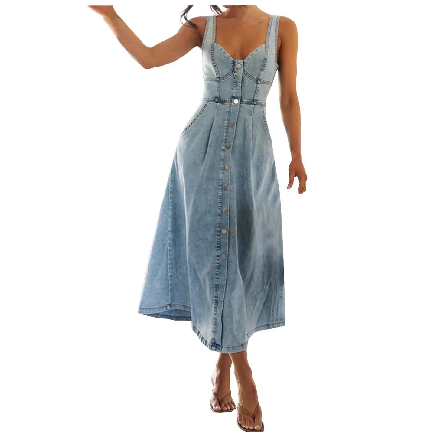 (Copy) Women's Fashion Denim Long Dresses High Waist Sling Sleeveless V Neck Elegant Maxi Dress Female Slim Fit Backless Dress Vestidos