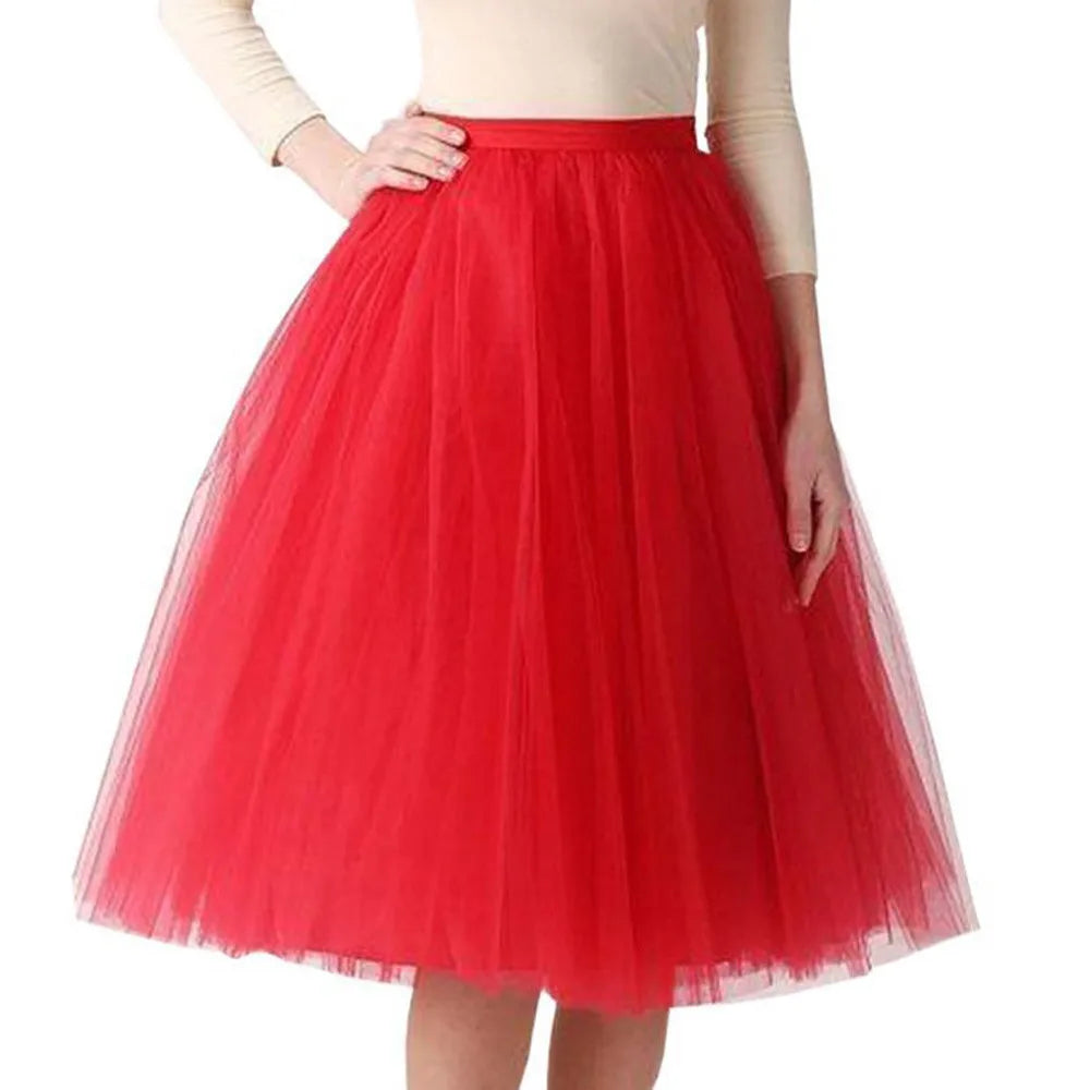 Elegant Women Tulle Skirt Korean Fashion Mesh Womens Pleated Knee Length Skirt Adult Tutu Dancing Skirt Green Party Faldas