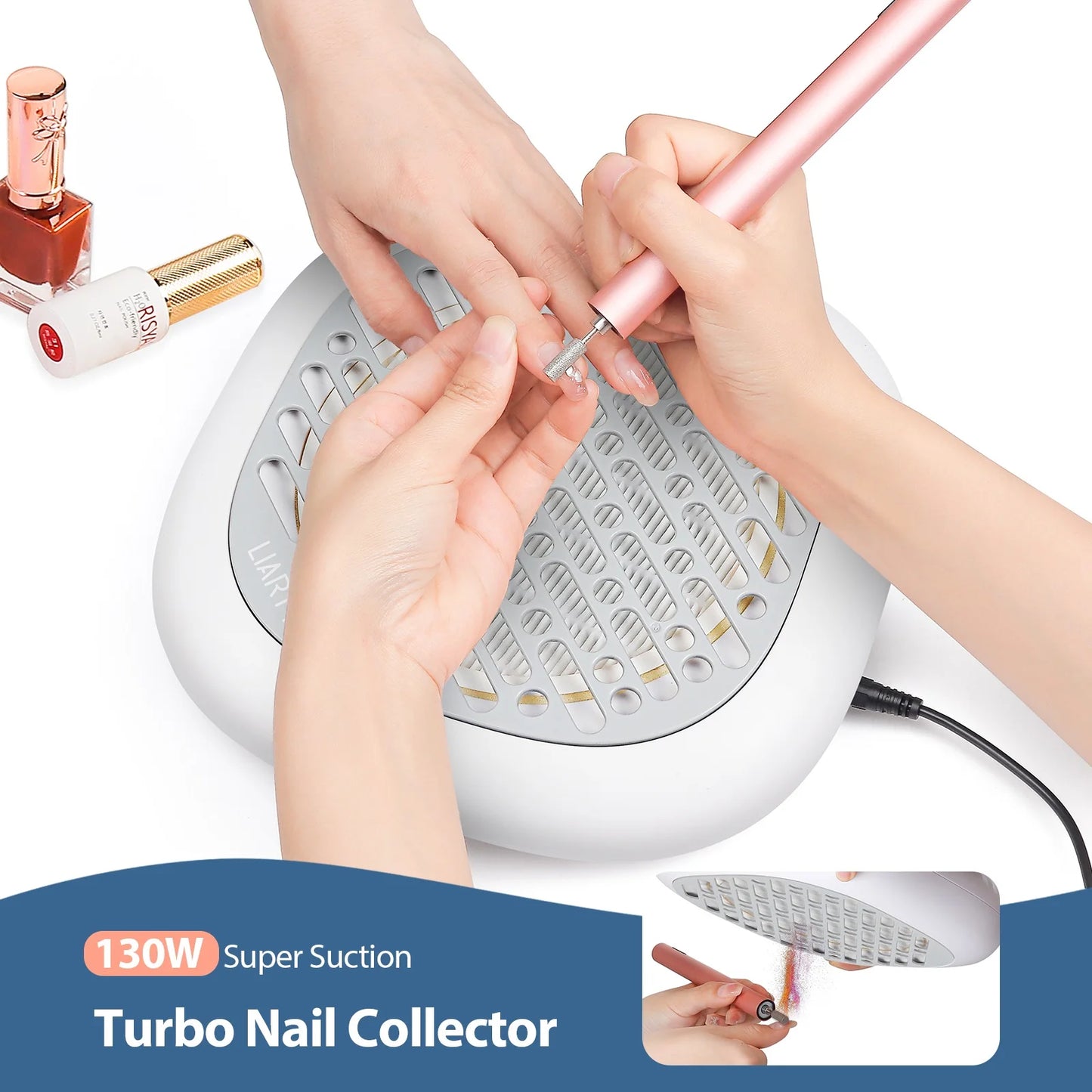 130W Super Suction Brushless Nail Dust Collector Powerful Nail Dust Extractor Nail Art Manicure Fan Vacuum Cleaner With 2 Filter