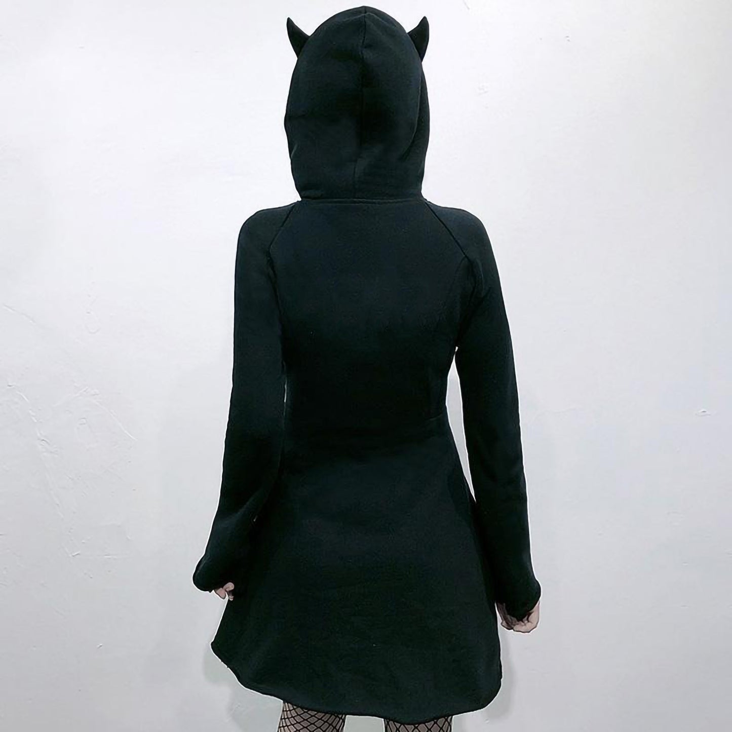 Loose Size Cat Ear Hoodie Dress Swing Pullover Long Sleeve Hooded Cute Sweatshirt Dress For Women Hoodies with Zipper зип худи