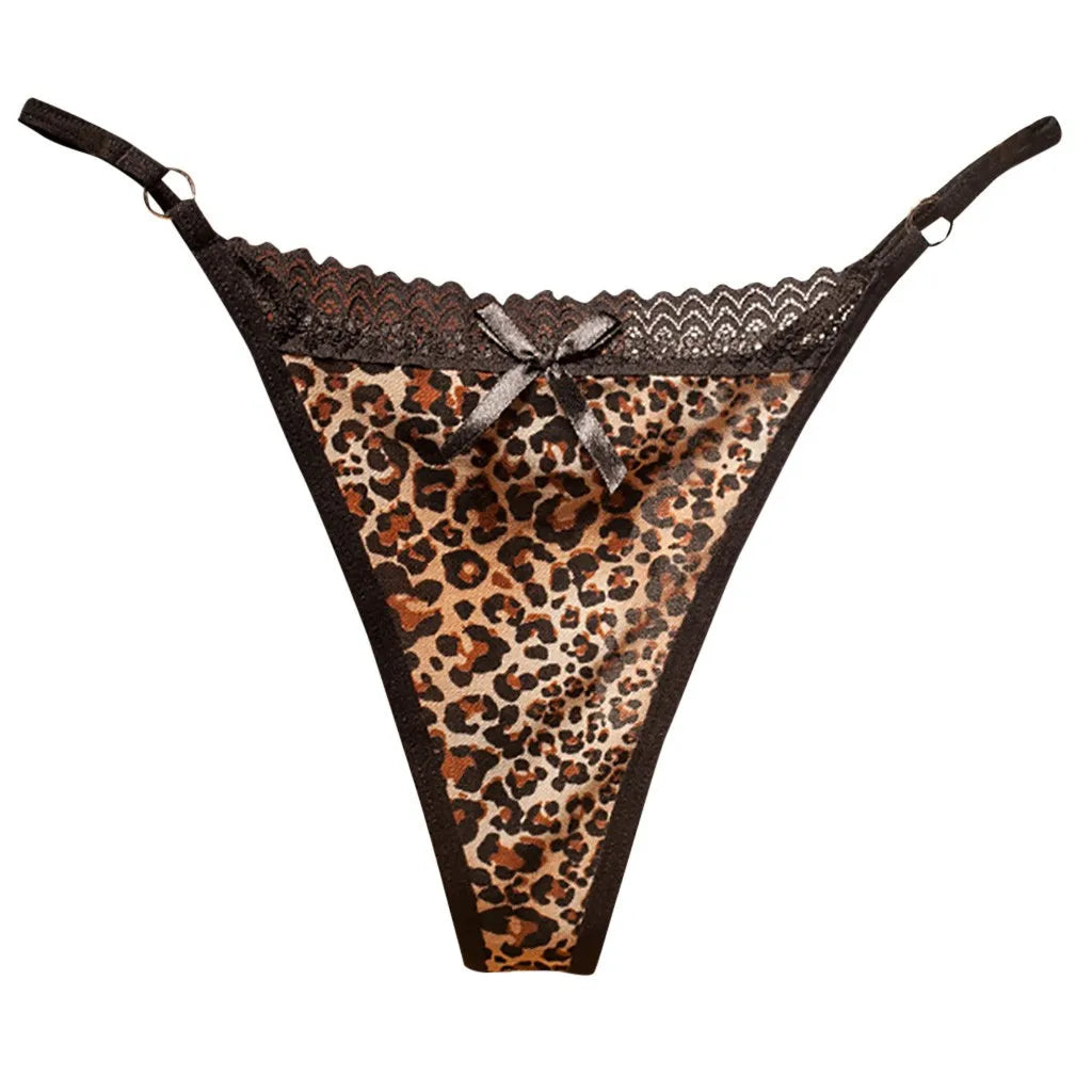 Women Sexy Leopard Thong Lace Elastic Thin Low Waist G-Strings Seamless Underwear Soft Comfortable Underpants Ladies Lingerie