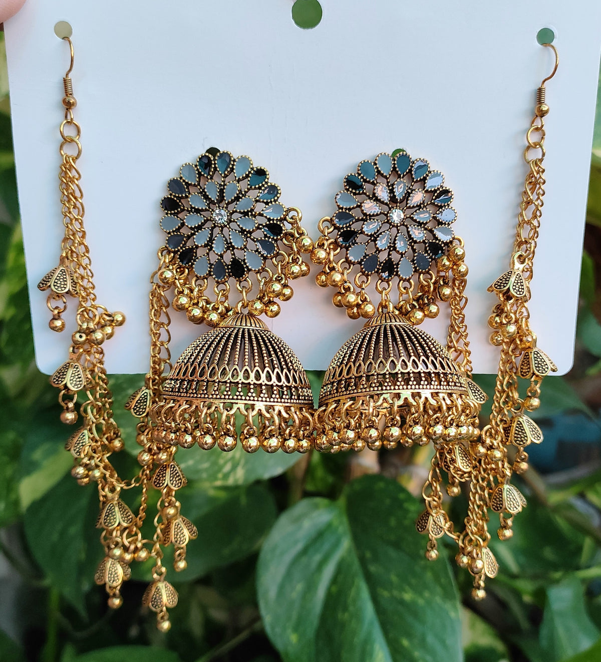 Beautiful Antique Golden Multy Rhinestone Jhumka