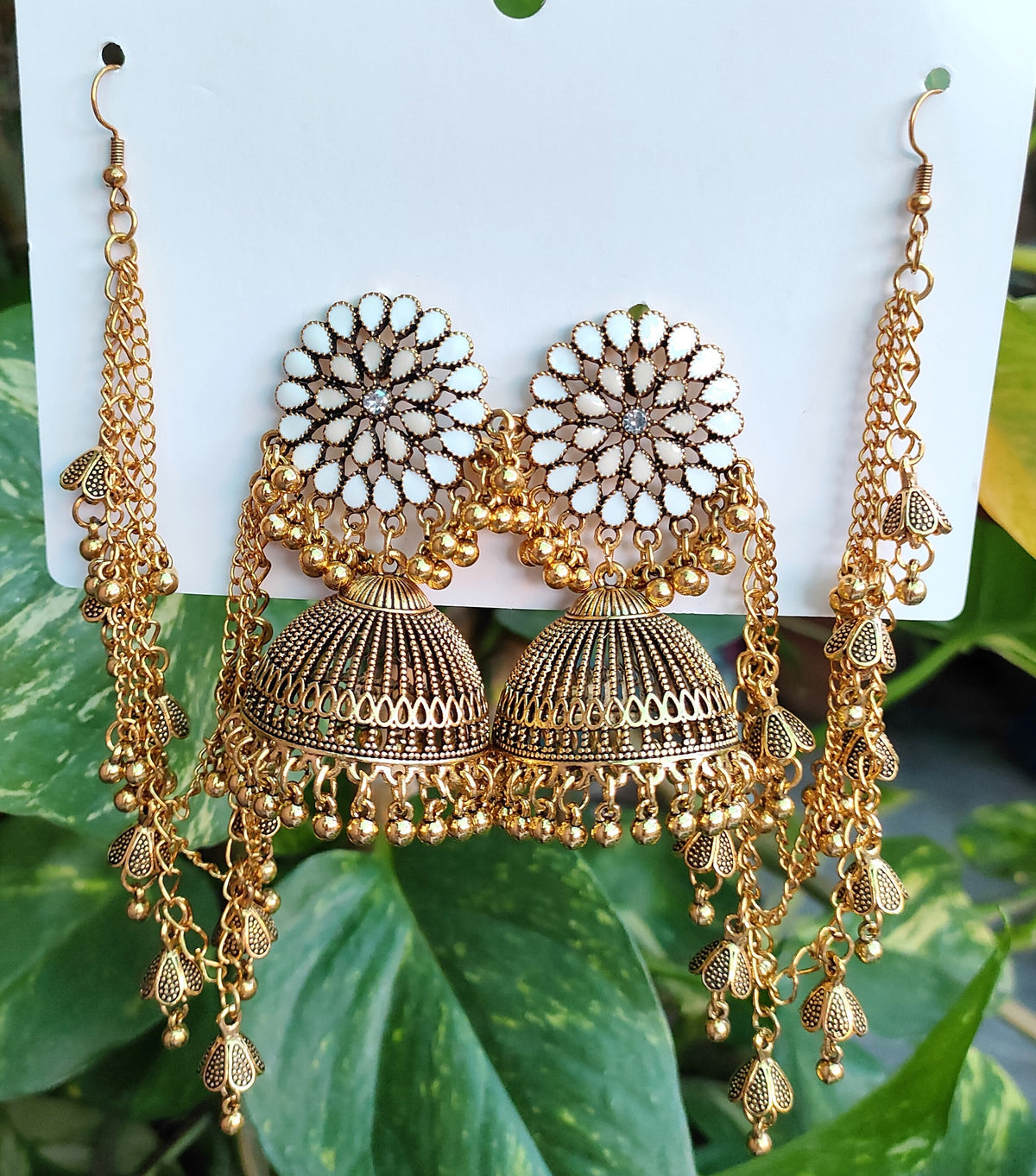 Beautiful Antique Golden Multy Rhinestone Jhumka