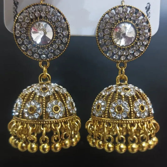 Golden Jhumka Earrings Women,sGolden Jhumka