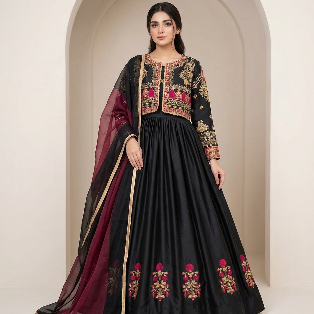 Stitched Heavy Embroidered Maxi with Koti (Separate