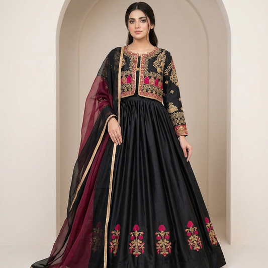 Stitched Heavy Embroidered Maxi with Koti (Separate