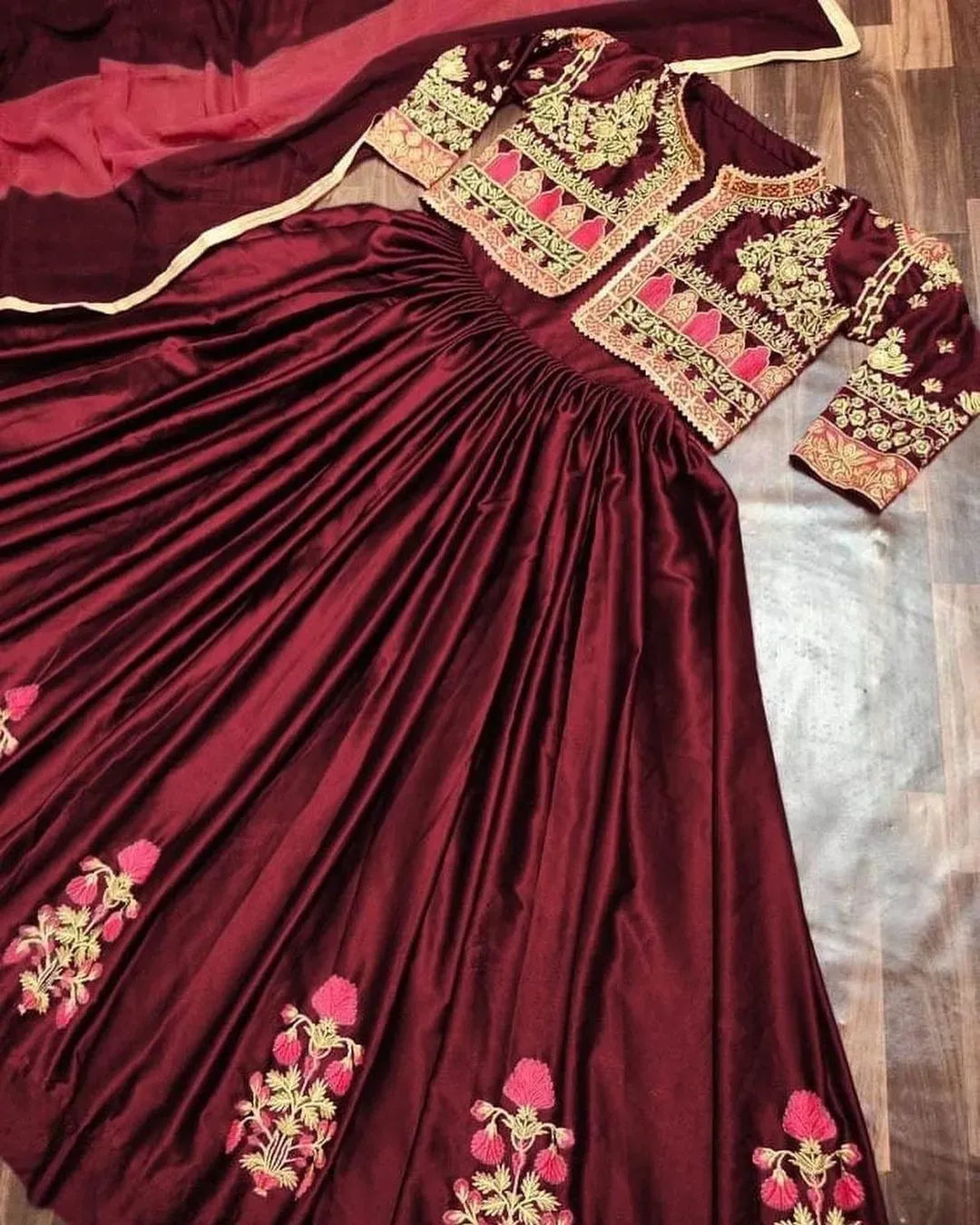 Stitched Heavy Embroidered Maxi with Koti (Separate