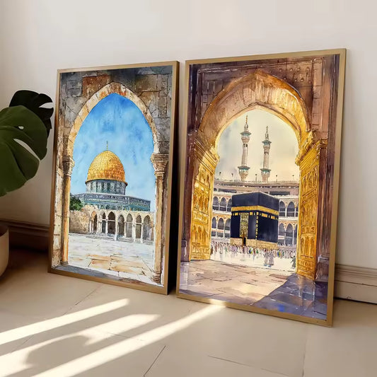 Al-Aqsa Mosque Kaaba Islamic Canvas Poster Watercolors