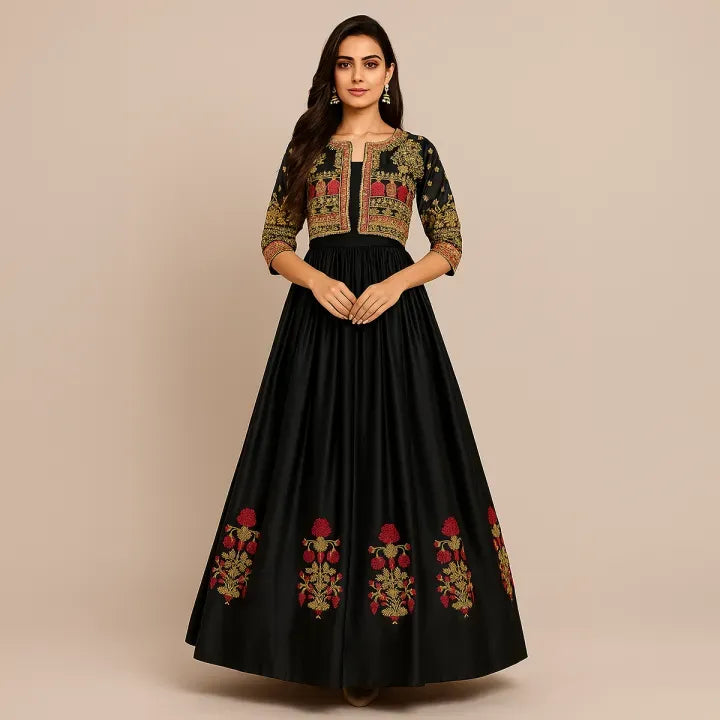 Stitched Heavy Embroidered Maxi with Koti (Separate