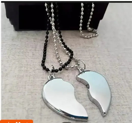 Heavy Silver Magnetic Broken Heart Necklace