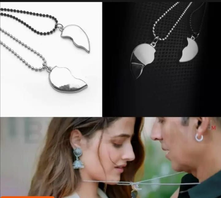 Heavy Silver Magnetic Broken Heart Necklace