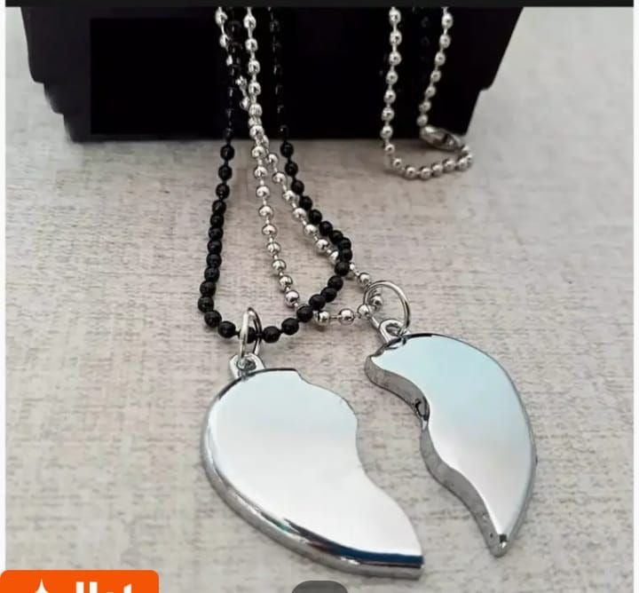 Heavy Silver Magnetic Broken Heart Necklace