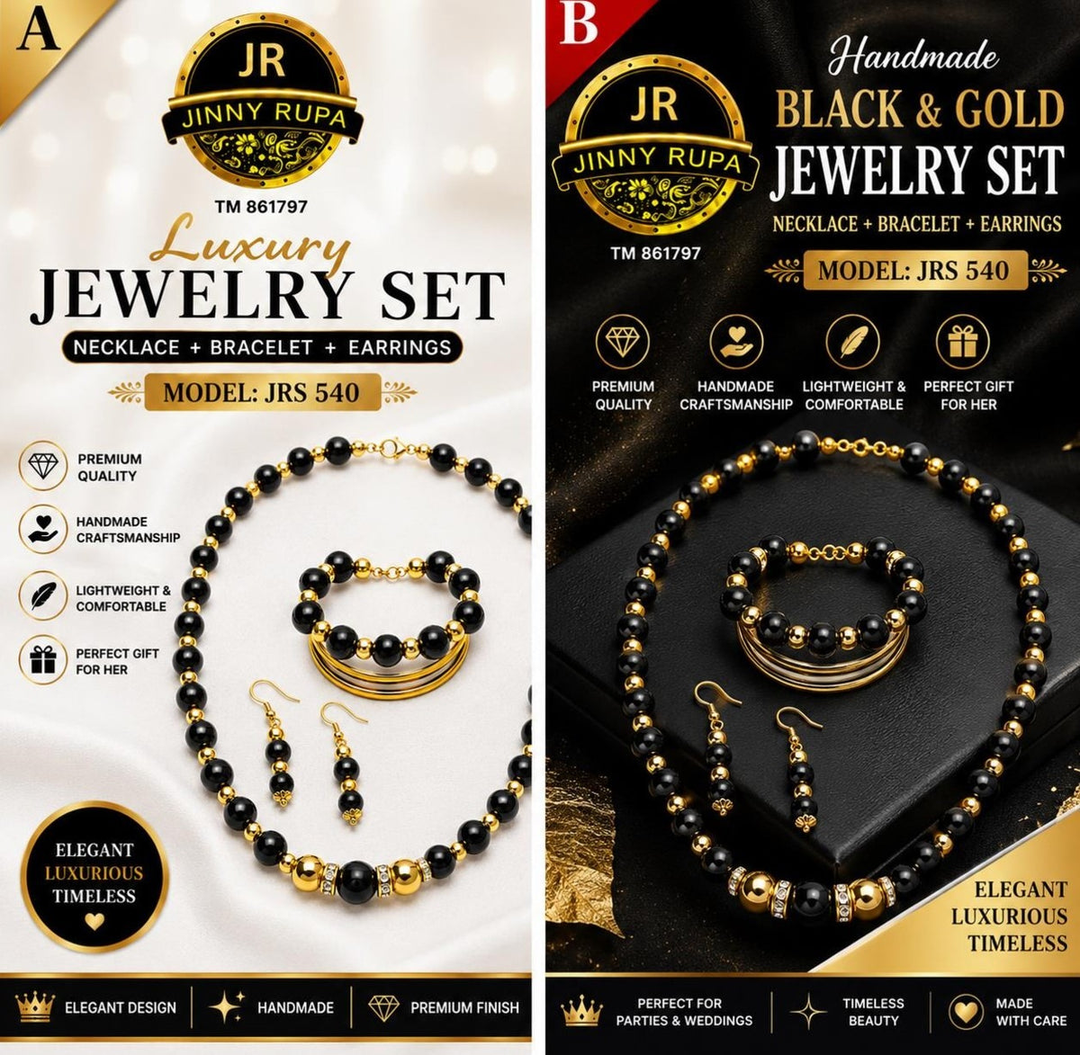 Jinny Rupa Black & Gold Beaded Jewelry Set