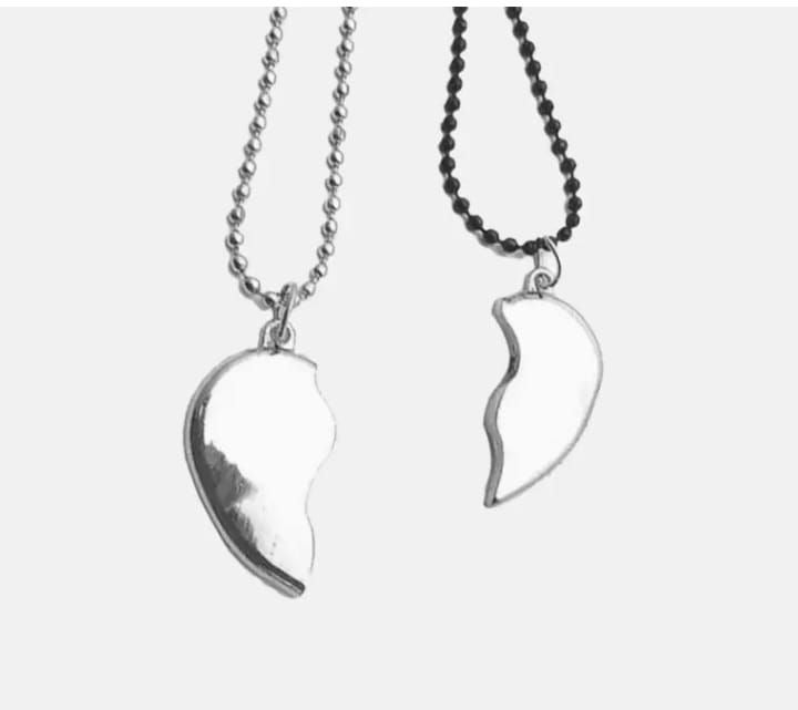 Heavy Silver Magnetic Broken Heart Necklace