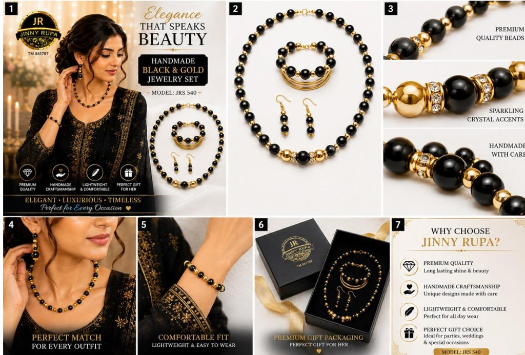 Jinny Rupa Black & Gold Beaded Jewelry Set