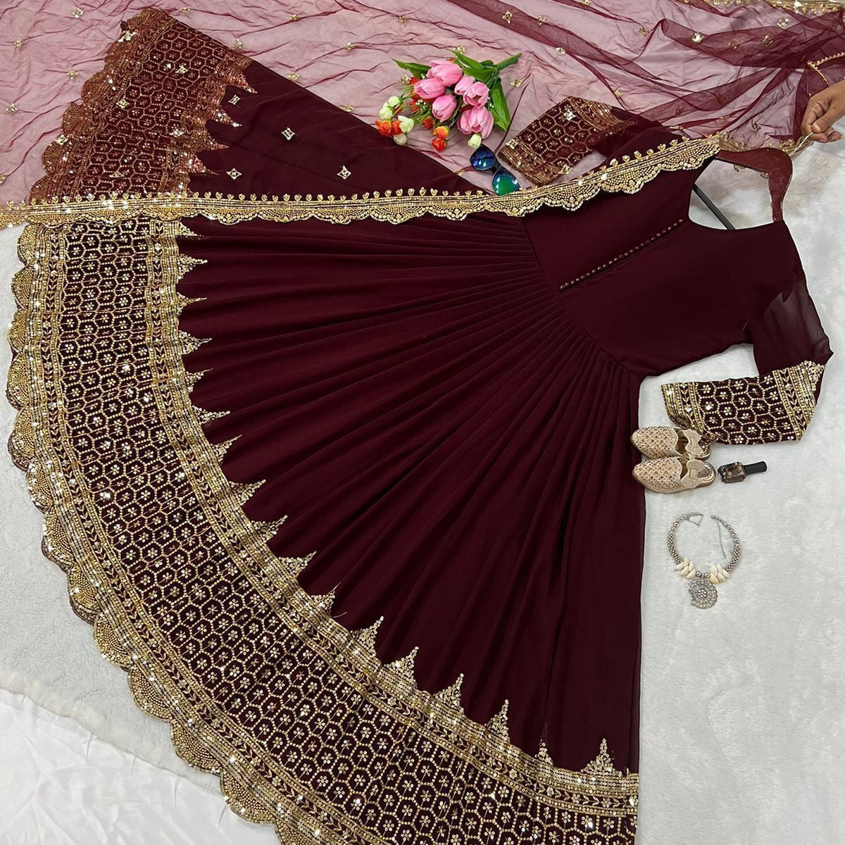 NC-06 3-Piece Embroidered Stitched Frock Set