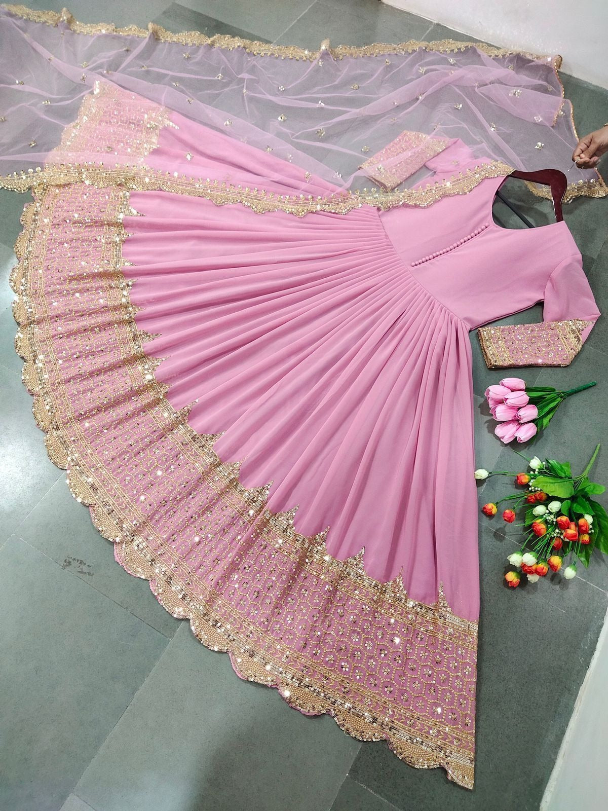 NC-06 3-Piece Embroidered Stitched Frock Set