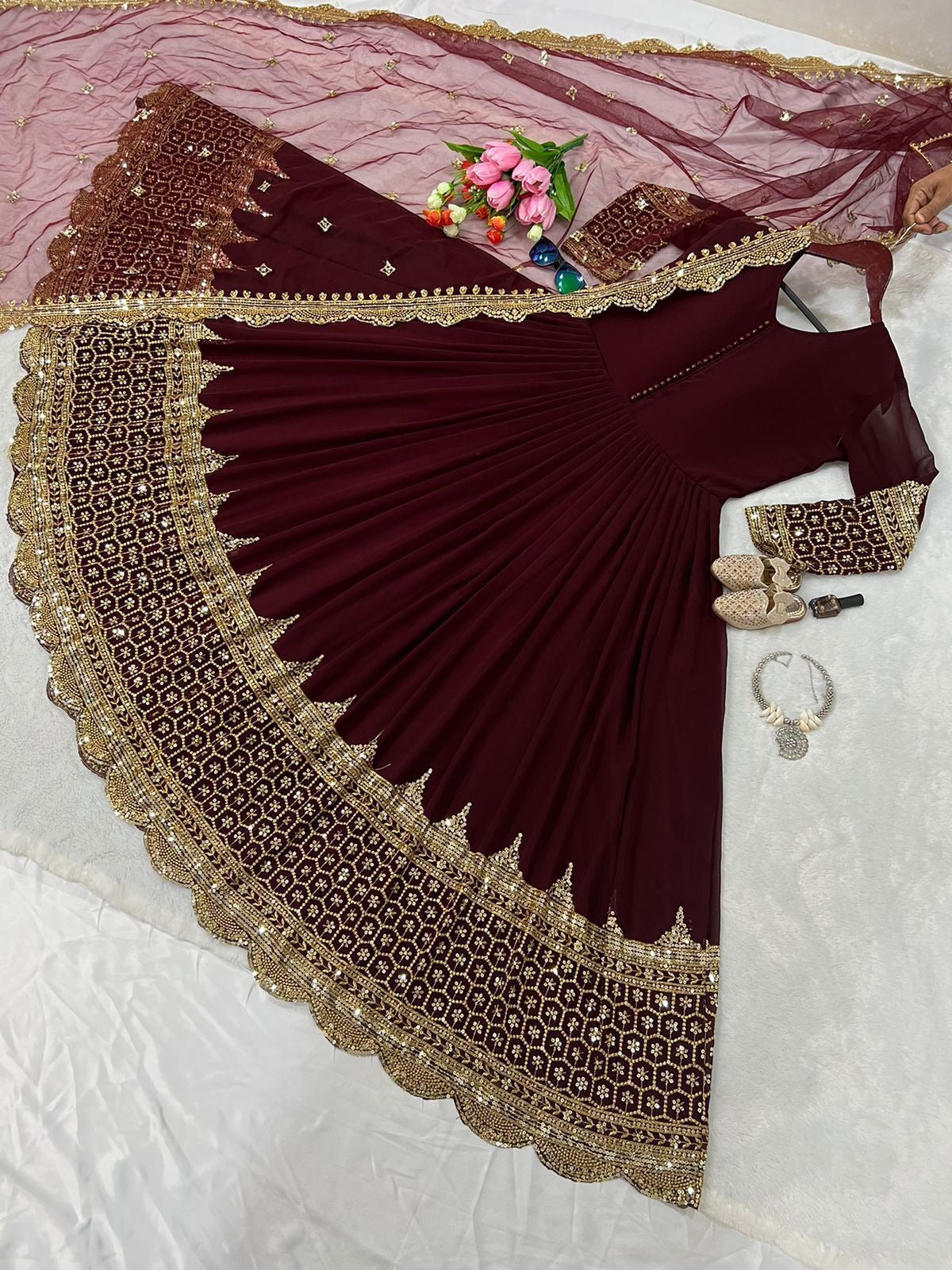 NC-06 3-Piece Embroidered Stitched Frock Set