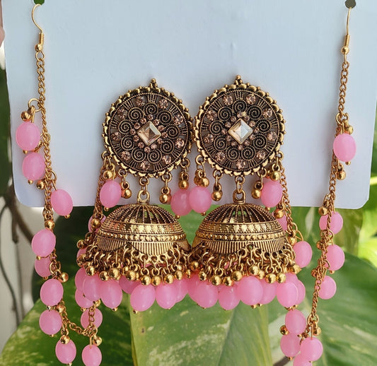 Beautiful Antique Golden Multy Rhinestone Jhumka