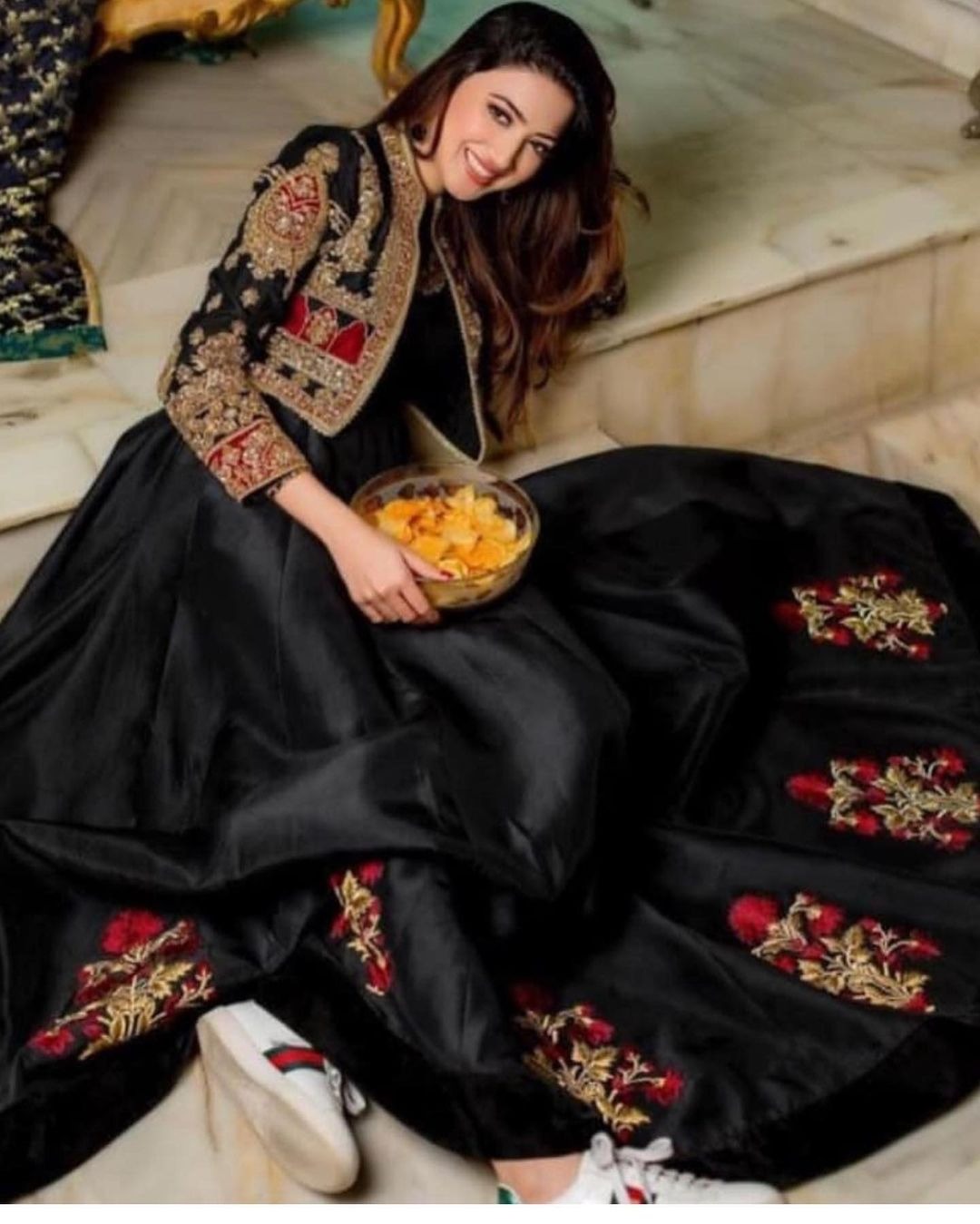Stitched Heavy Embroidered Maxi with Koti (Separate